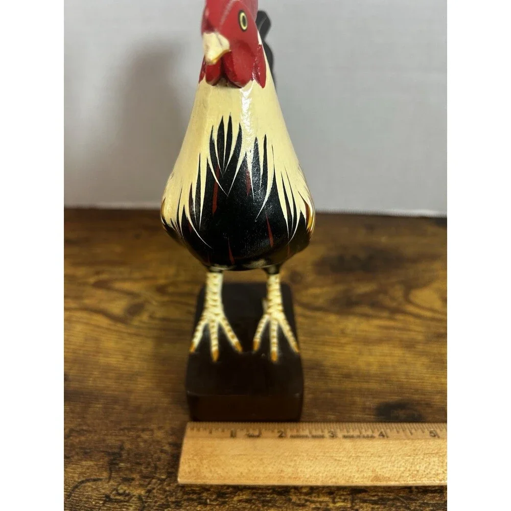 Vintage Hand Carved Wooden Rooster Statue Folk Art Farmhouse Home Decor Display